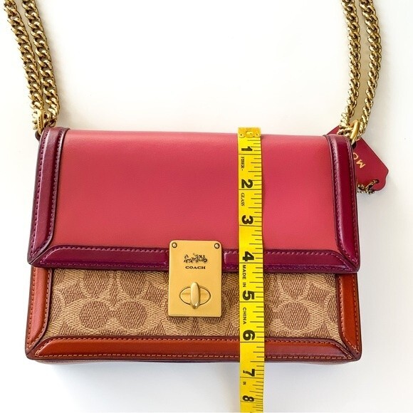 Coach Hutton Shoulder Bag In Colorblock Signature Canvas Brass/Tan Rouge Multi - Picture 7 of 12